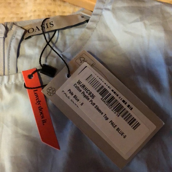 NWT Oasis Cotton Poplin Puff Sleeve Top UK size 6 - Picture 6 of 6